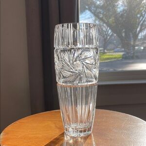 Beautiful Heavy Cut Crystal Pinwheel Vase Signed